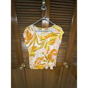 C&C California 100% Linen Top Women's Cap Sleeved Round Neck‎ Lightweight Size M